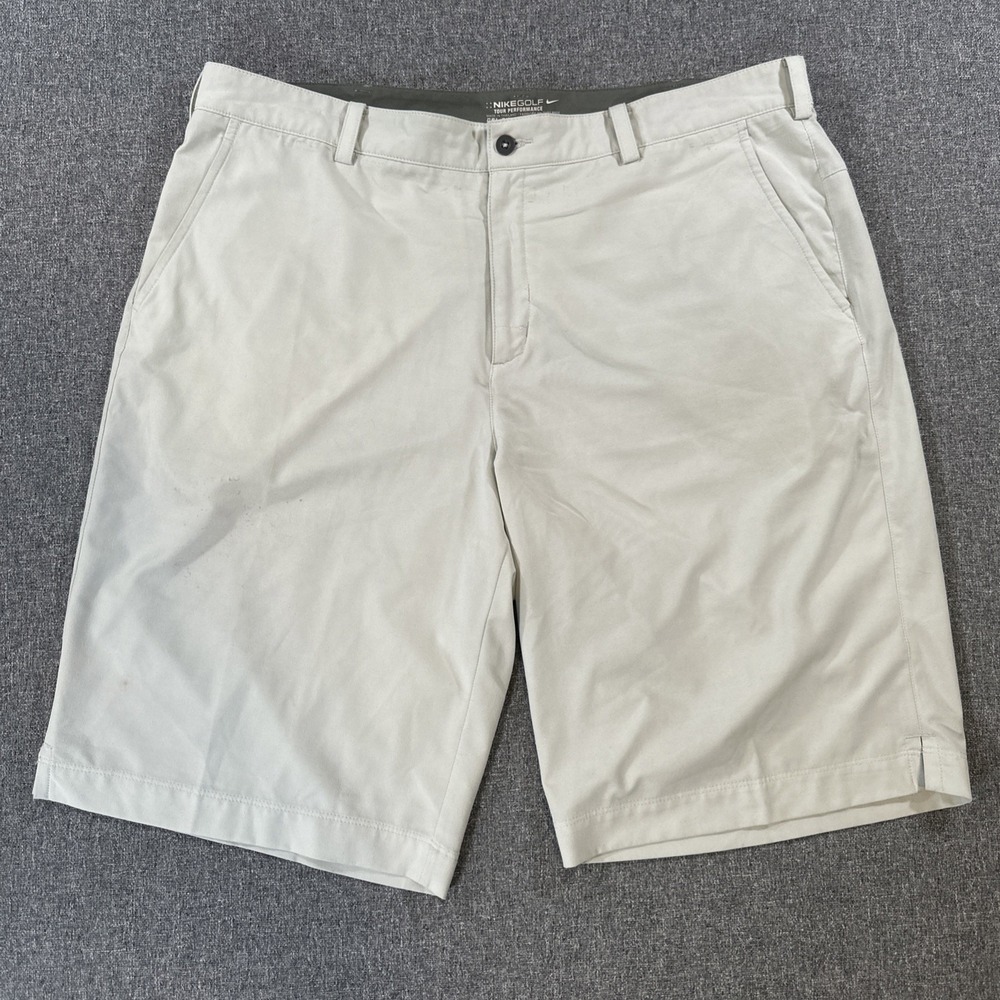 Nike Golf Tour Performance Dri-FIT Shorts Mens 38 Beige Khaki Flat Front
